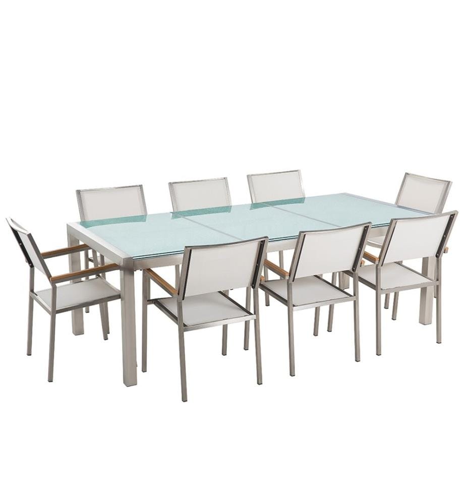 Set da pranzo da giardino 8 posti GROSSETO Vetro incrinato Trasparente/Bianco
