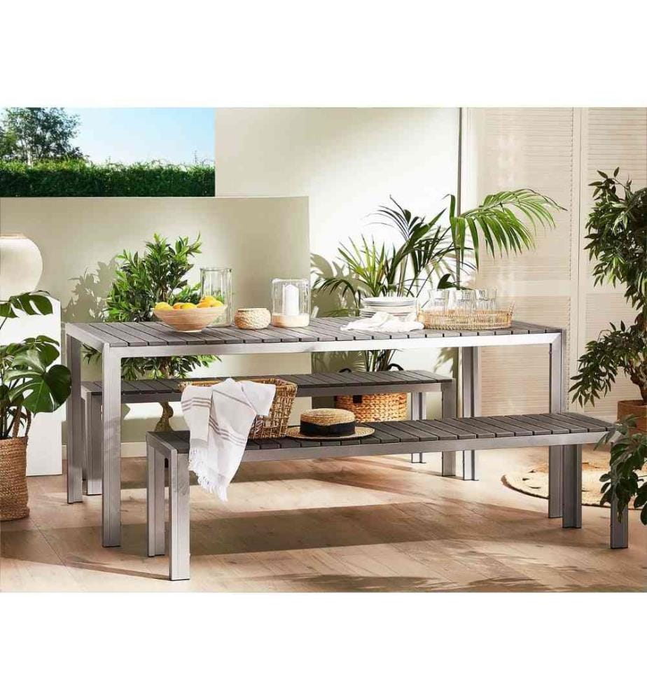Set da pranzo da giardino con panche 6 posti NARDO Grigio