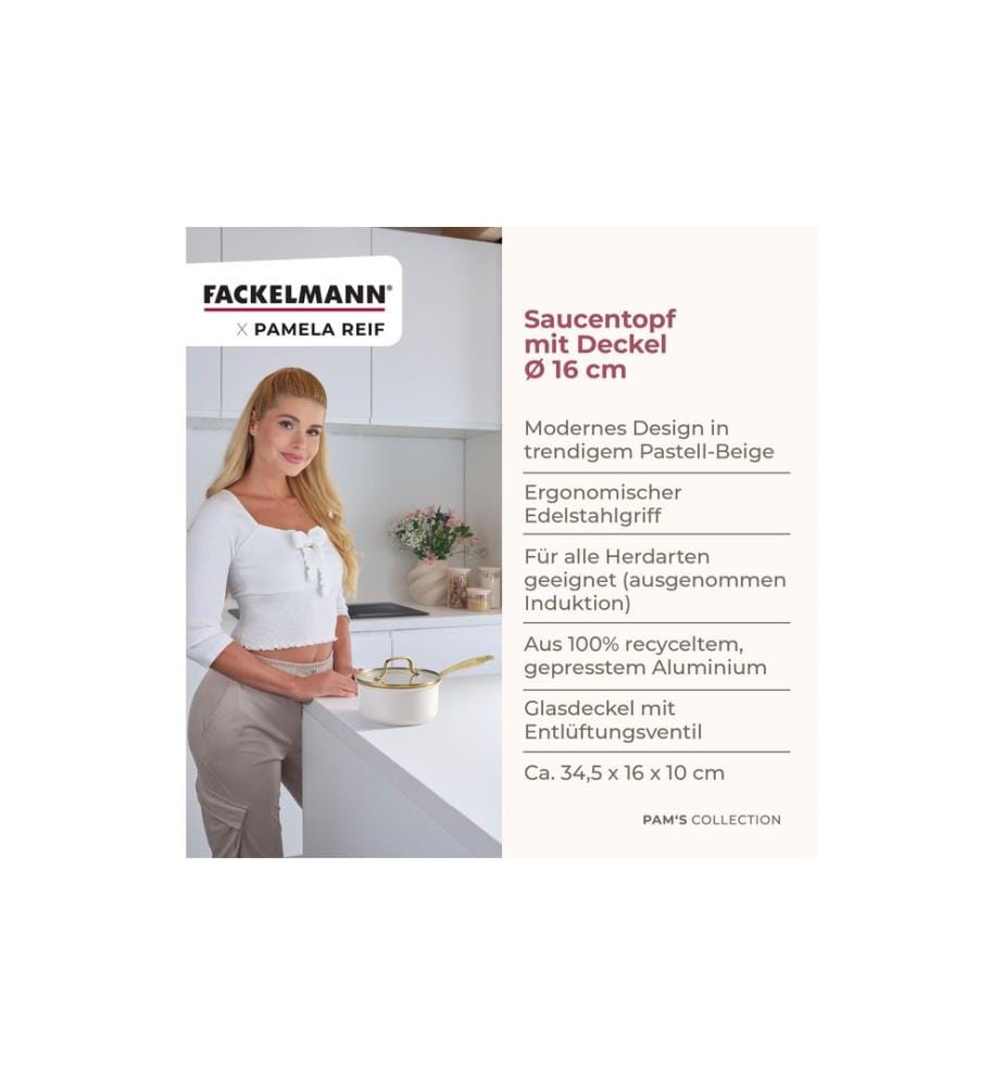 Fackelmann - Casserole avec manche Signature 16 cm, beige / or