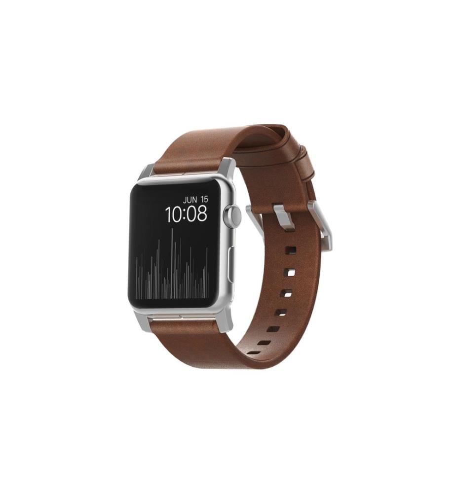 NOMAD - Lederarmband Modern Strap Apple Watch Braun/Silber