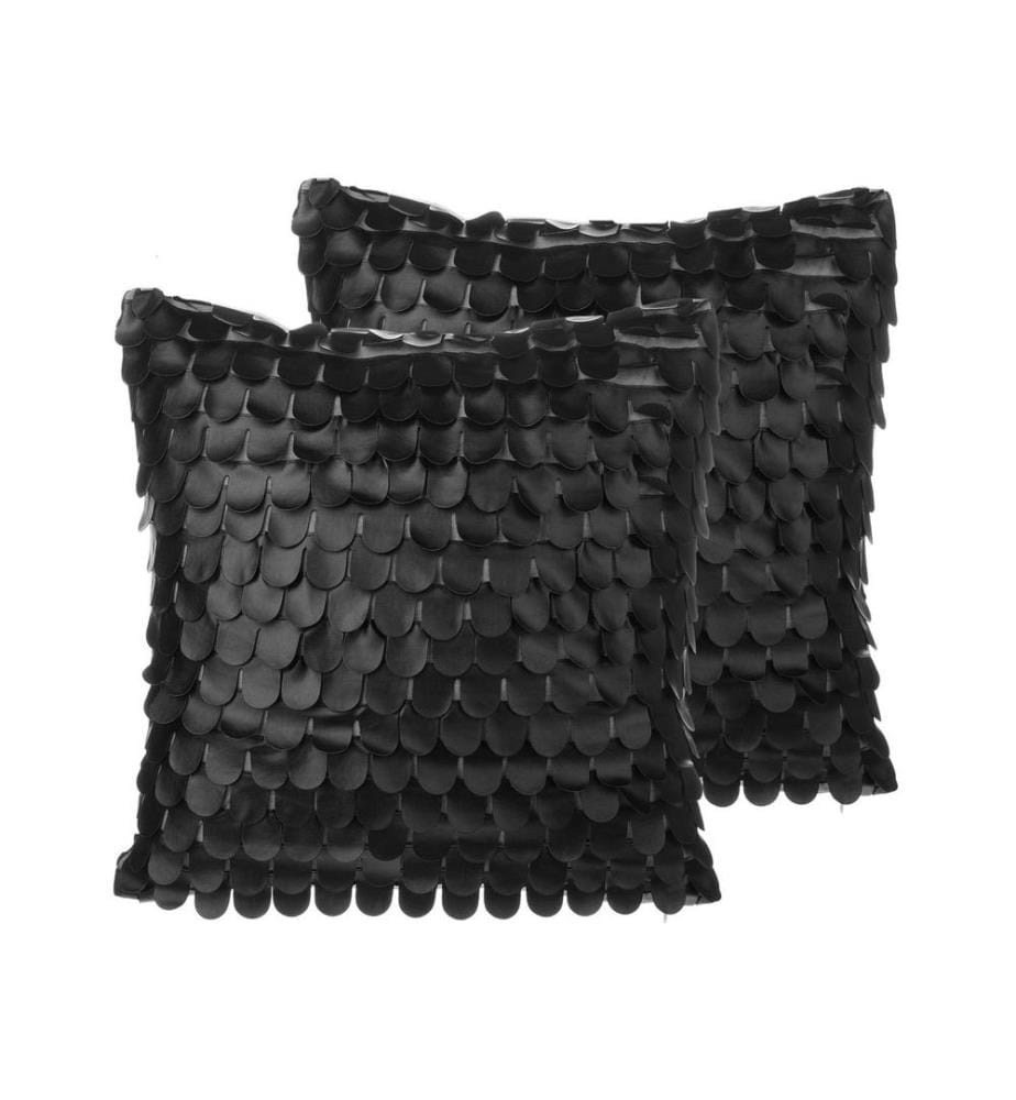 Set di 2 cuscini LOBELIA Pelle sintetica 45 x 45 cm Nero Tinta unita