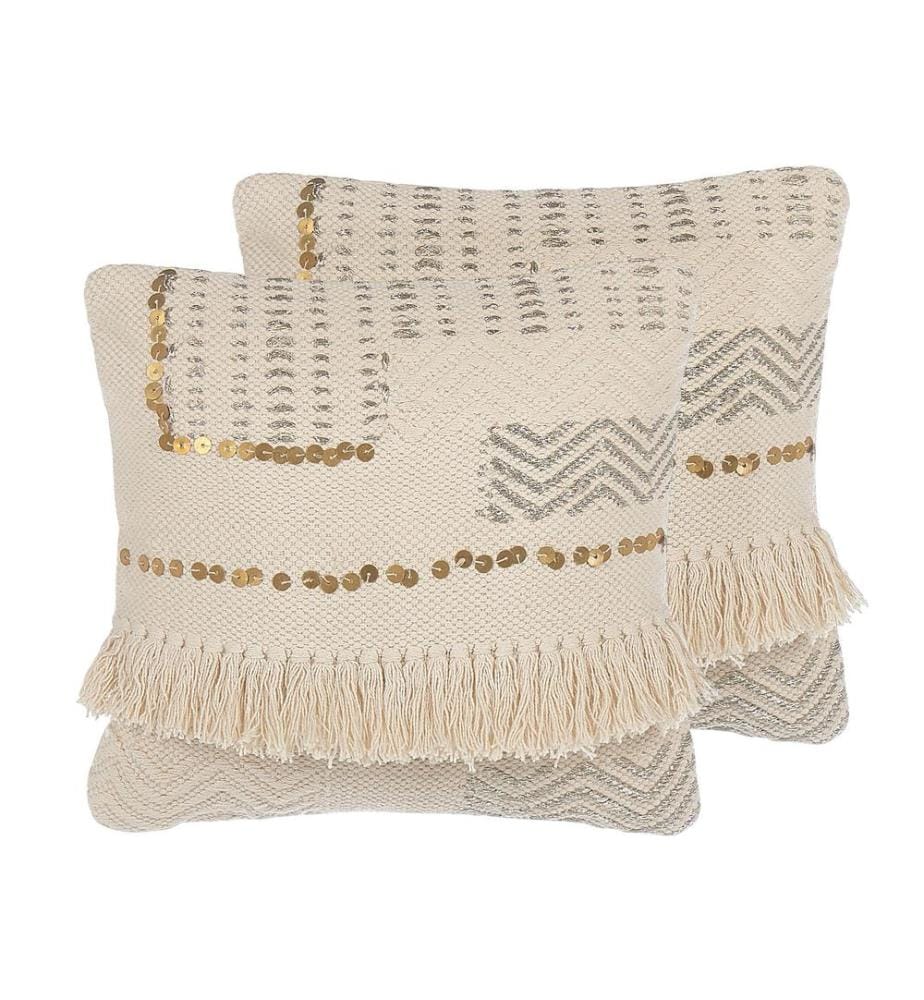 Dekokissen 2er Set VAYALI Baumwolle 45 x 45 cm Beige Streifenmuster