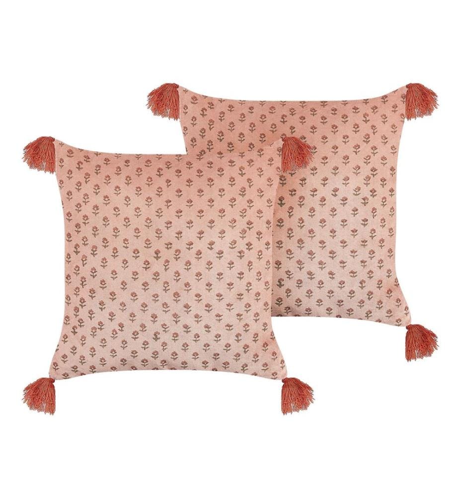 Lot de 2 coussins décoratifs RUMHORA Velours 45 x 45 cm Rose Motif floral