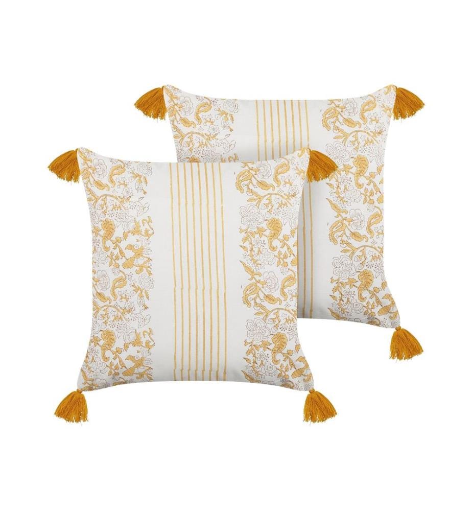 Set di 2 cuscini BILOBA Cotone 45 x 45 cm Giallo Trama floreale