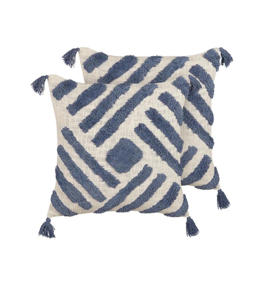 Lot de 2 coussins décoratifs JACARANDA Coton 45 x 45 cm Bleu Motif géométrique