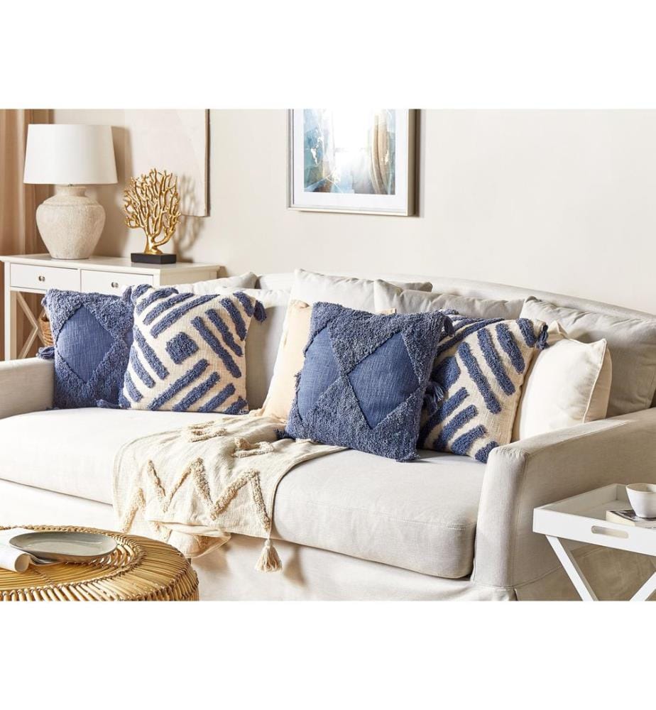 Lot de 2 coussins décoratifs JACARANDA Coton 45 x 45 cm Bleu Motif géométrique