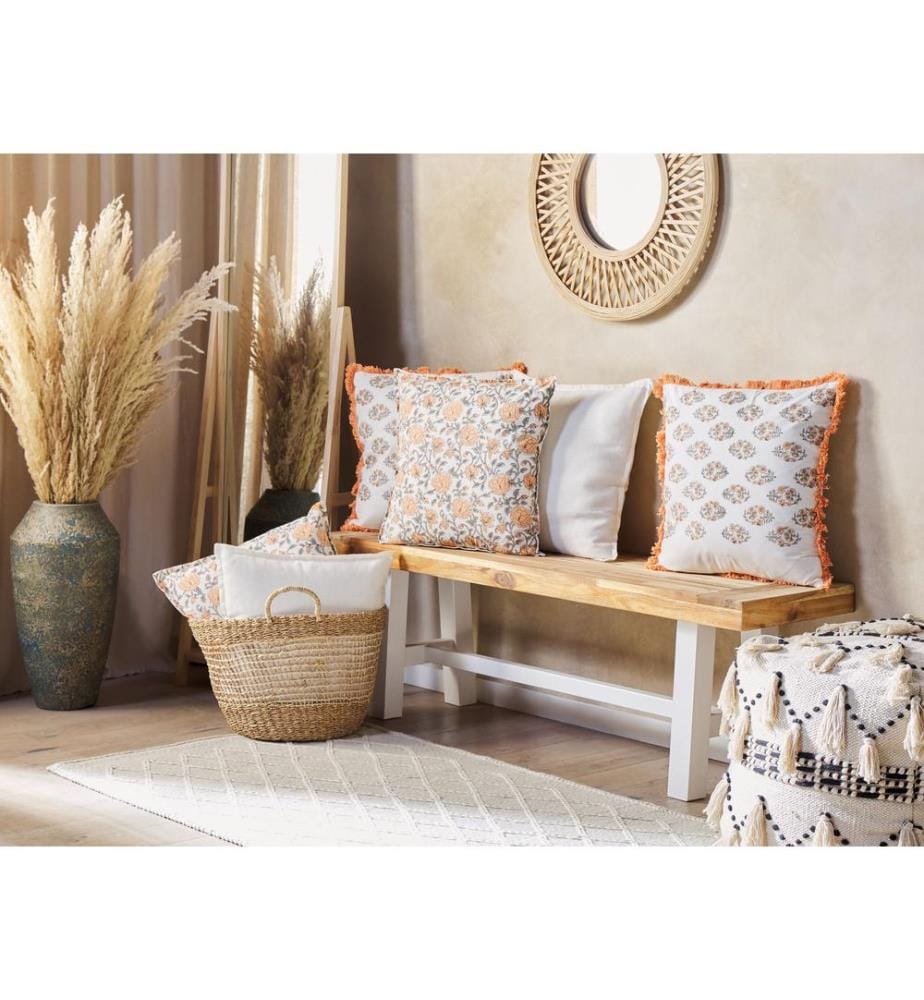 Coussin SATIVUS Coton 45 x 45 cm Orange Motif floral