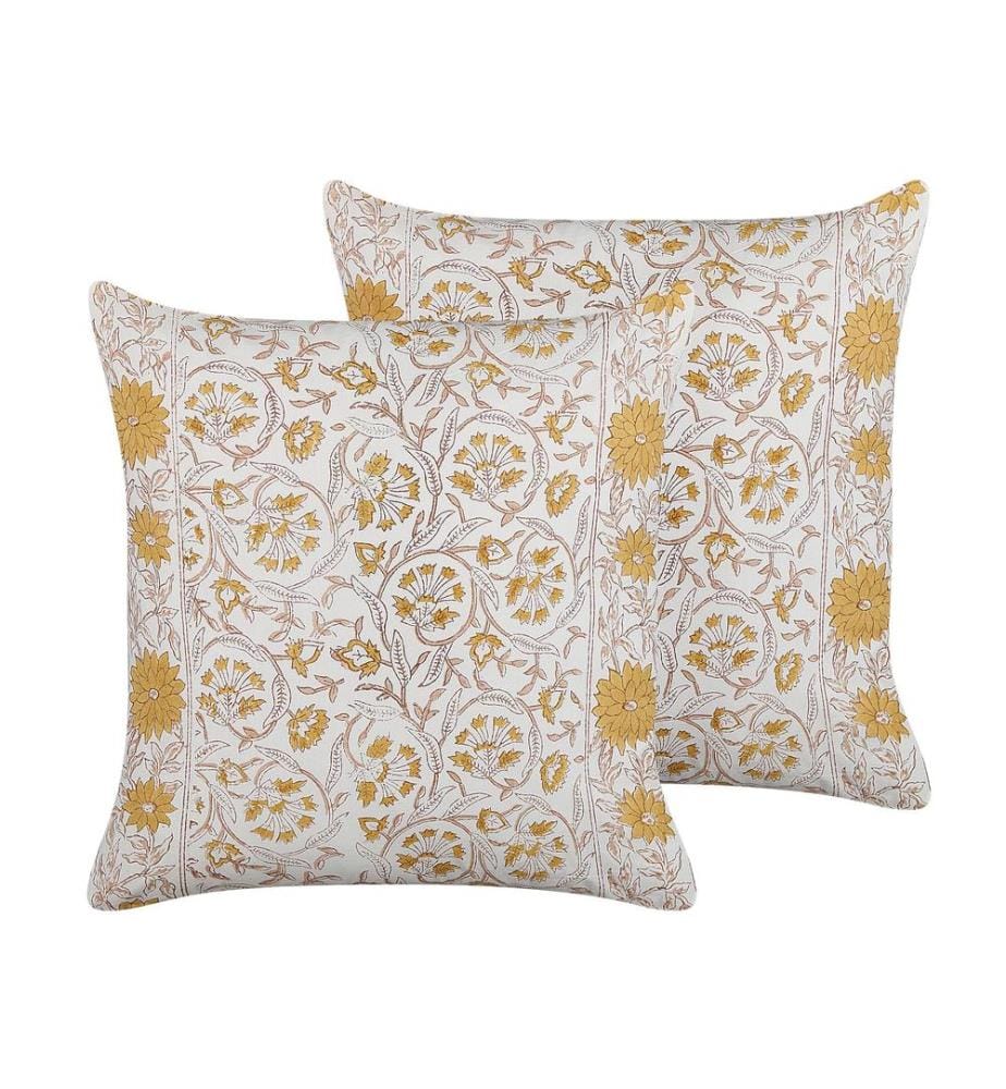 Dekokissen 2er Set AMARA Baumwolle 45 x 45 cm Gelb Blumenmuster