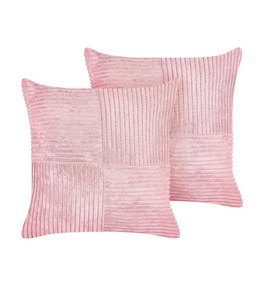 Lot de 2 coussins décoratifs MILLET Velours côtelé 43 x 43 cm Rose Motif géométrique
