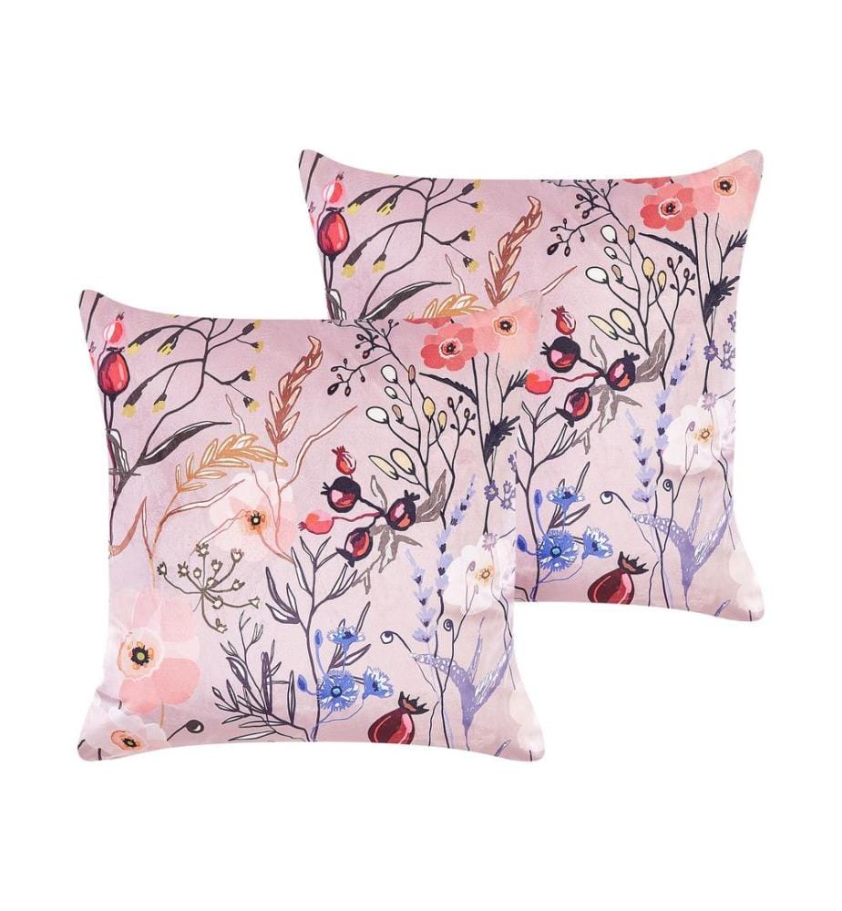 Lot de 2 coussins décoratifs ANEMONES Velours 45 x 45 cm Rose pastel Motif floral