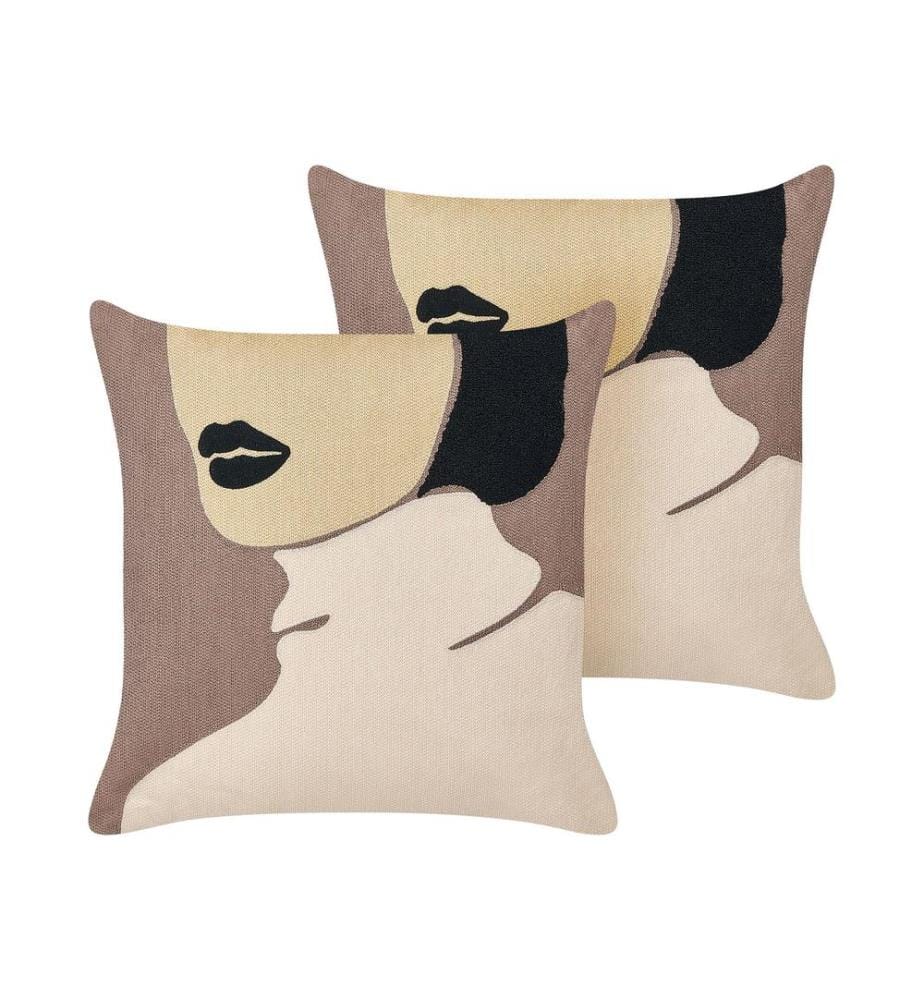 Dekokissen 2er Set SILPHIUM Baumwolle 45 x 45 cm Braun Abstraktes Muster