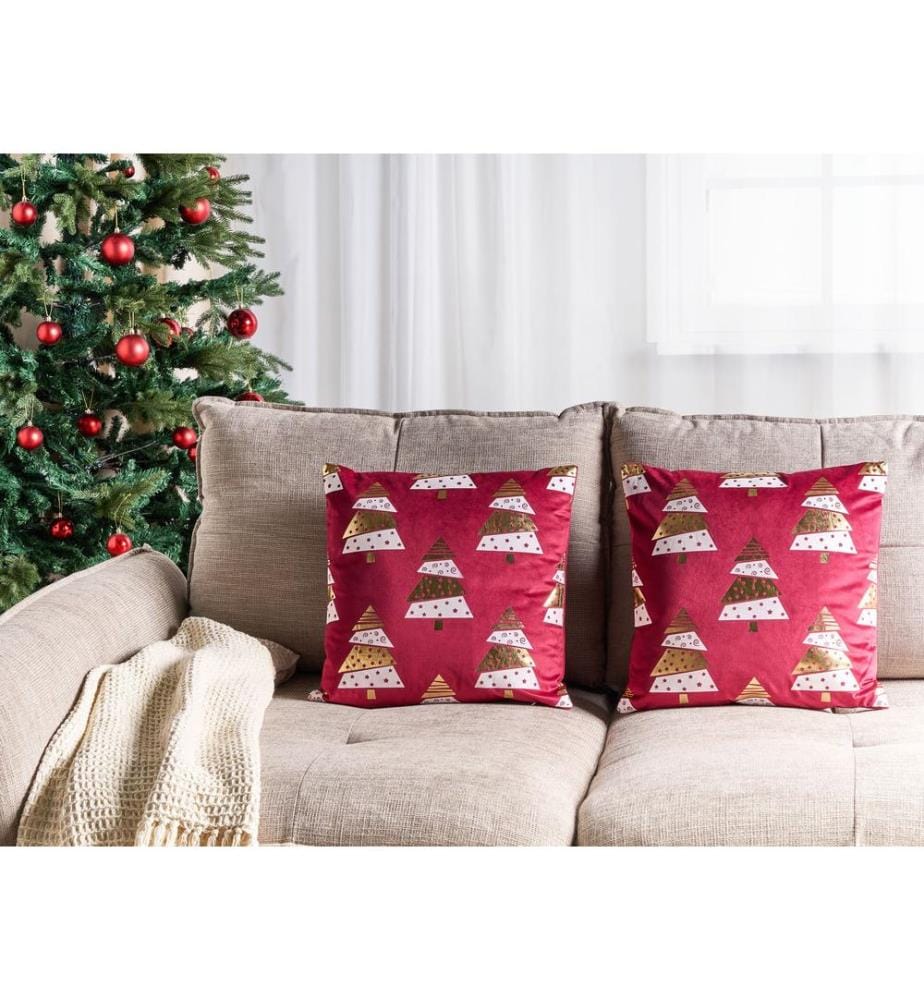 Lot de 2 coussins décoratifs GOLDSPRUCE Velours 45 x 45 cm Rouge Motif de Noël