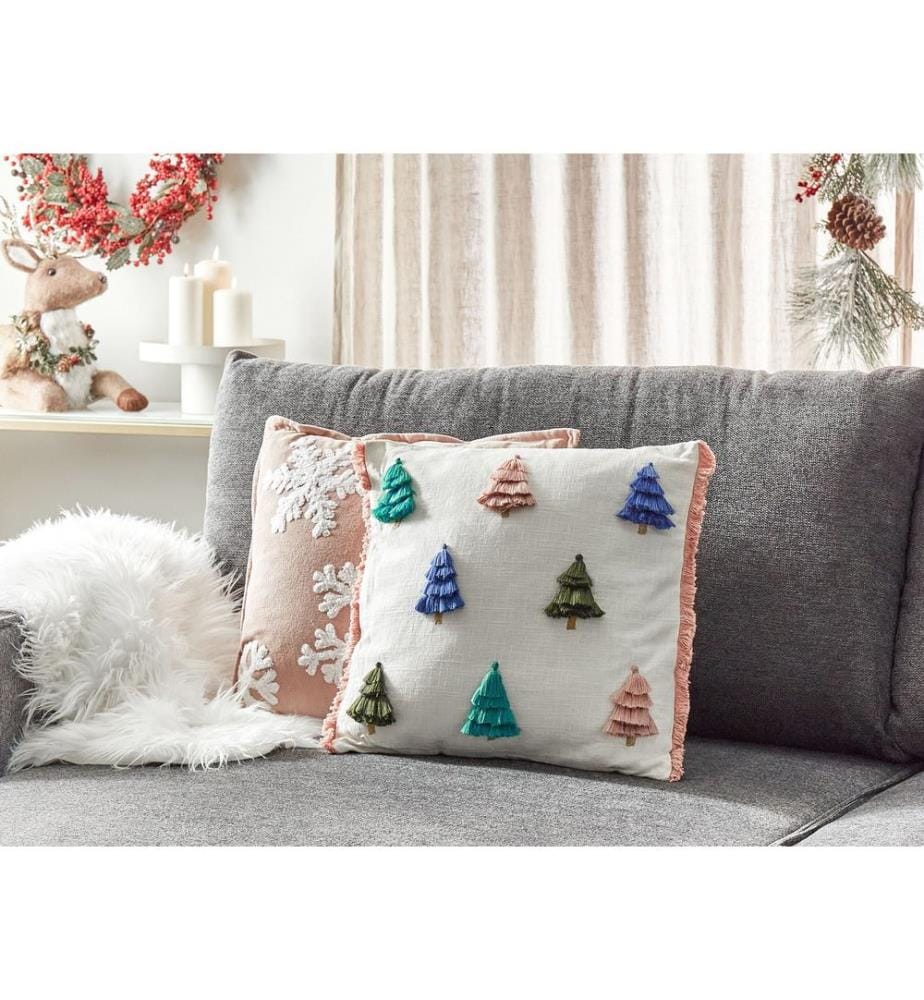 Dekokissen SKIMMIA Baumwolle 45 x 45 cm Weiss Weihnachtsmotiv