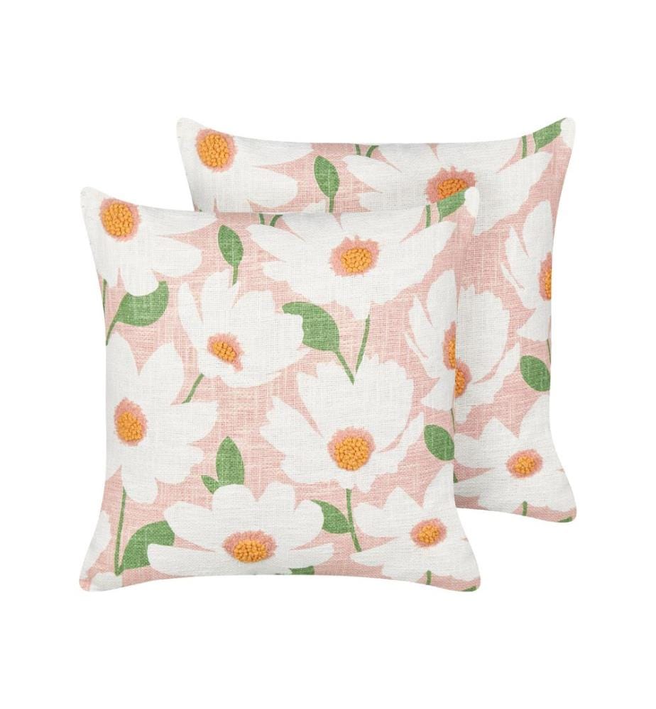 Dekokissen 2er Set JATROPHA Baumwolle 45 x 45 cm Rosa Blumenmuster