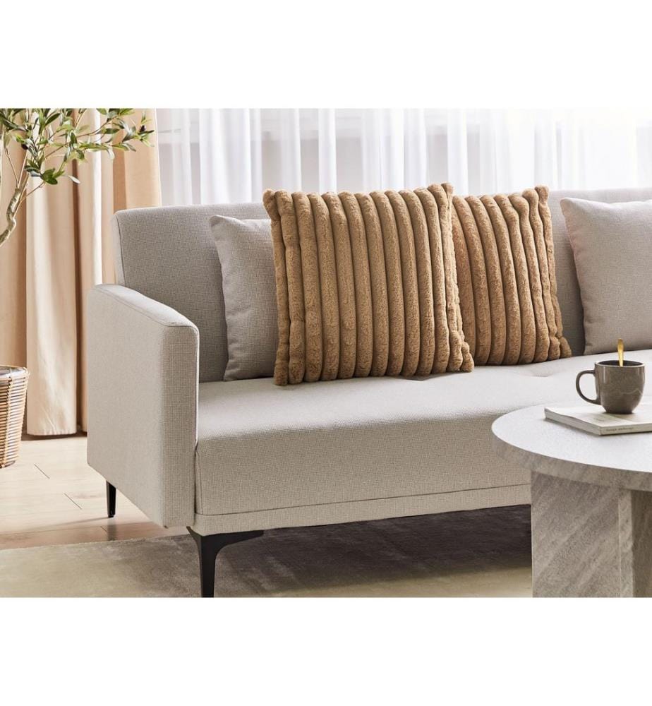 Lot de 2 coussins décoratifs RAKYA Fourrure synthétique 45 x 45 cm Marron clair À rayure