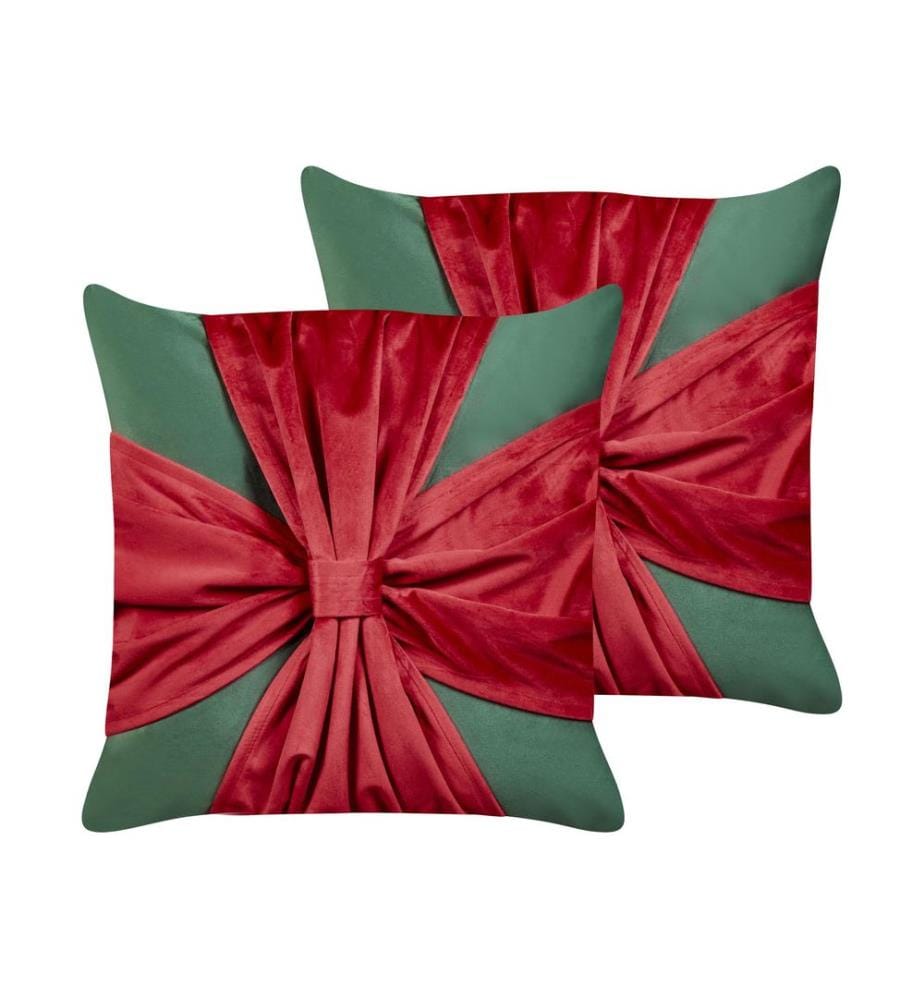 Dekokissen 2er Set MARSHMALLOW Samtstoff 45 x 45 cm Rot Grün Weihnachtsmotiv