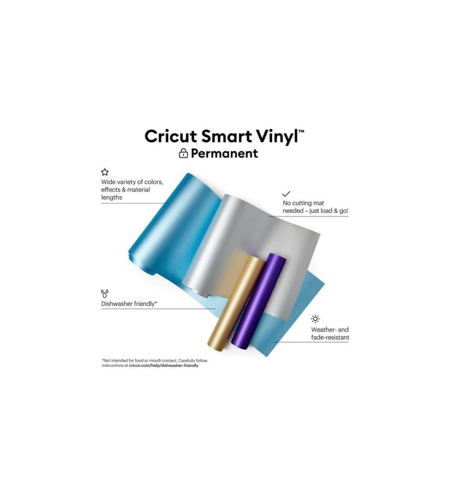 CRICUT - Film de vinyle Smart Vinyl Brillant, Permanent 33 x 366 cm, Argenté