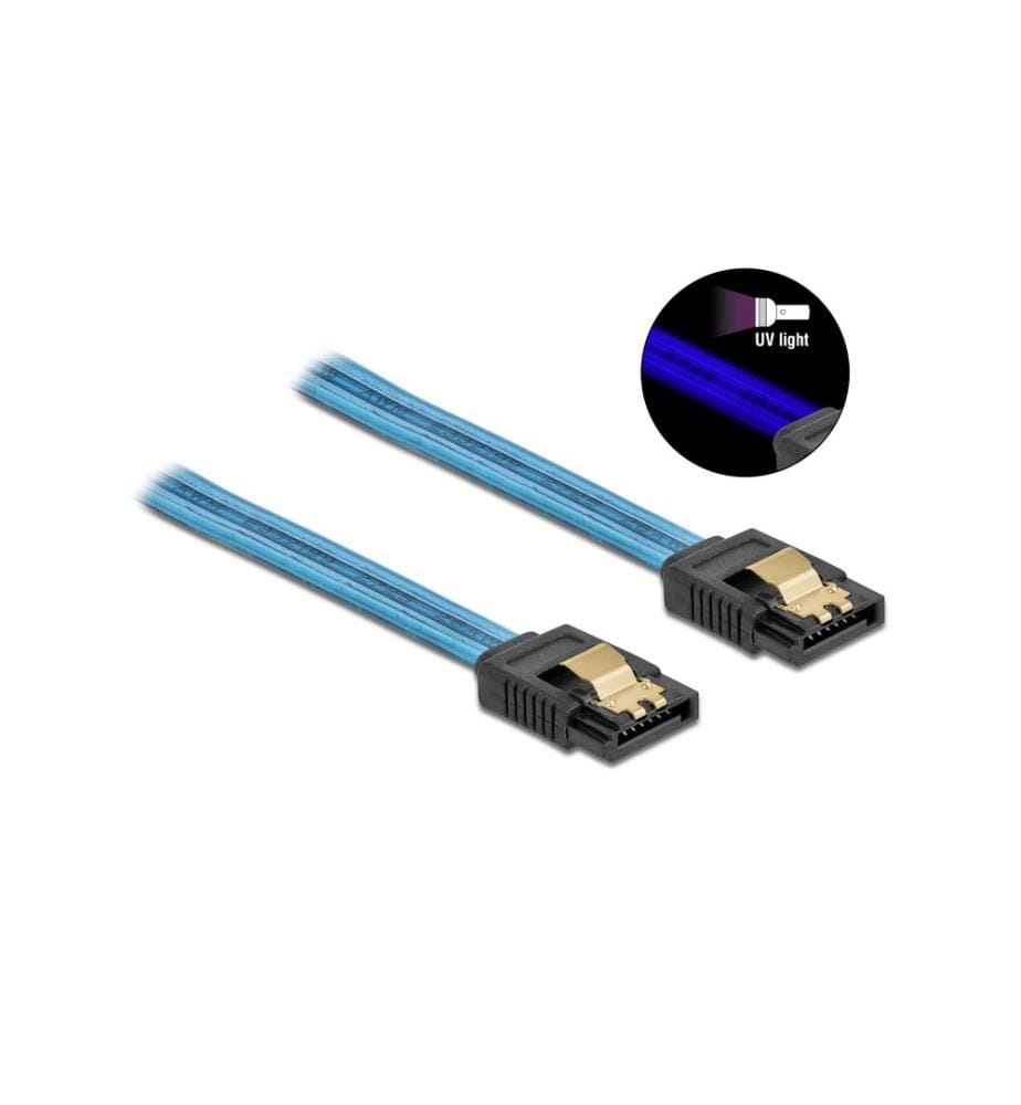 DELOCK - SATA-Kabel UV Leuchteffekt blau 20 cm