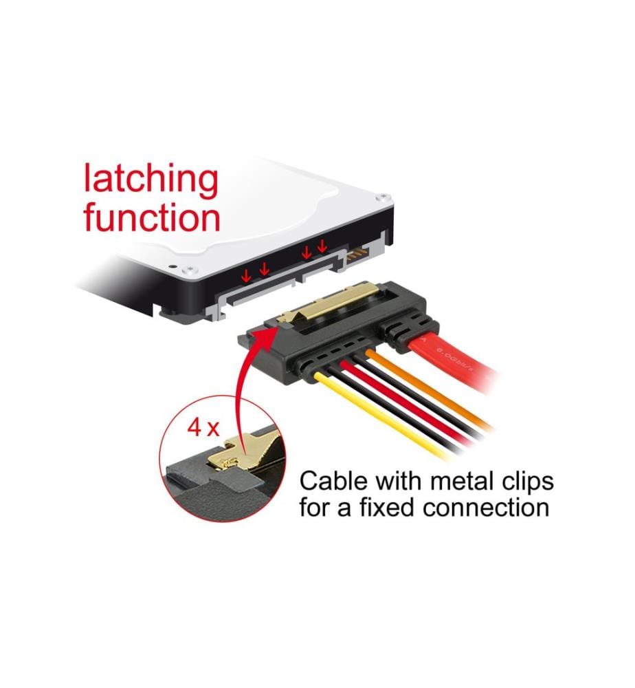 DELOCK - Câble combiné SATA3 coudé, 2 pôles, 10 cm