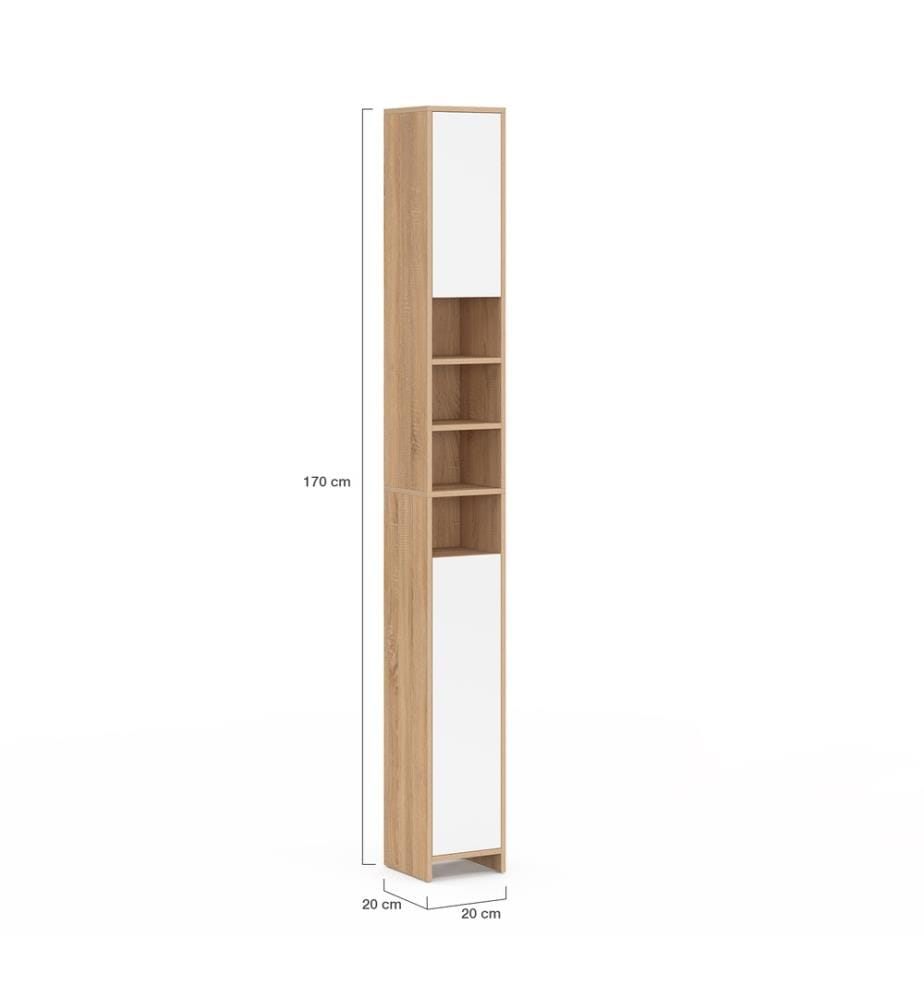 Colonne salle de bain Tom 2 portes 4 niches - Brun et Blanc