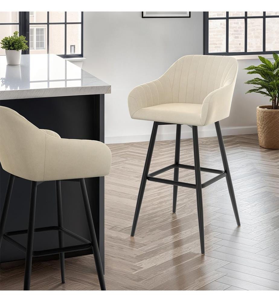Lot de 2 Tabourets de Bar Ariana avec Accoudoirs - Crème et Noir