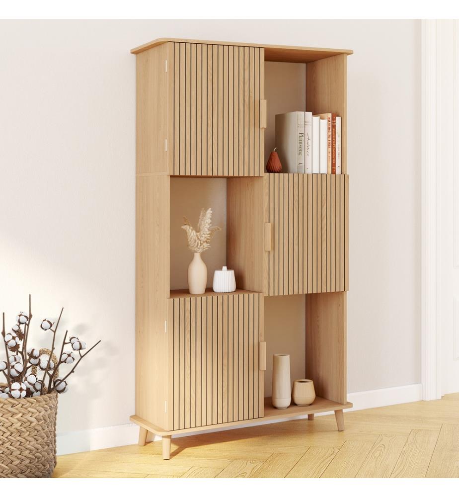 Bücherregal Faustine 6 Nischen Latteneffekt 143cm - Braun
