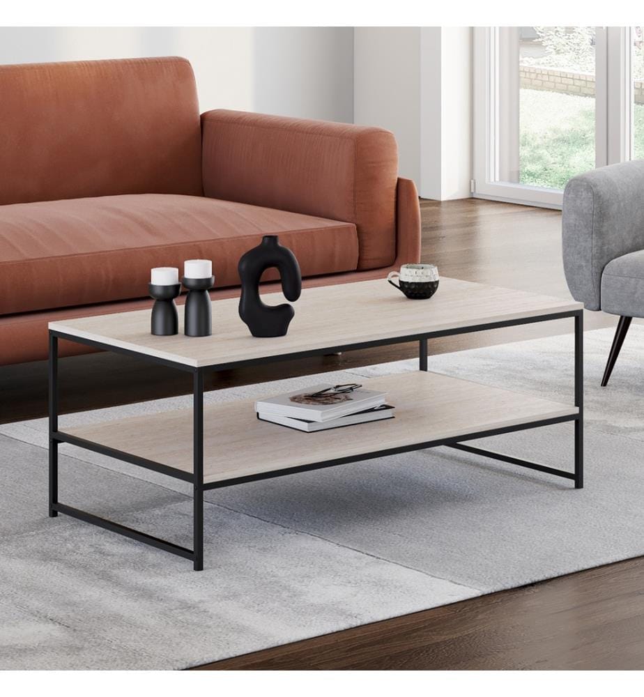 Table basse Memphis double plateau effet travertin 113cm