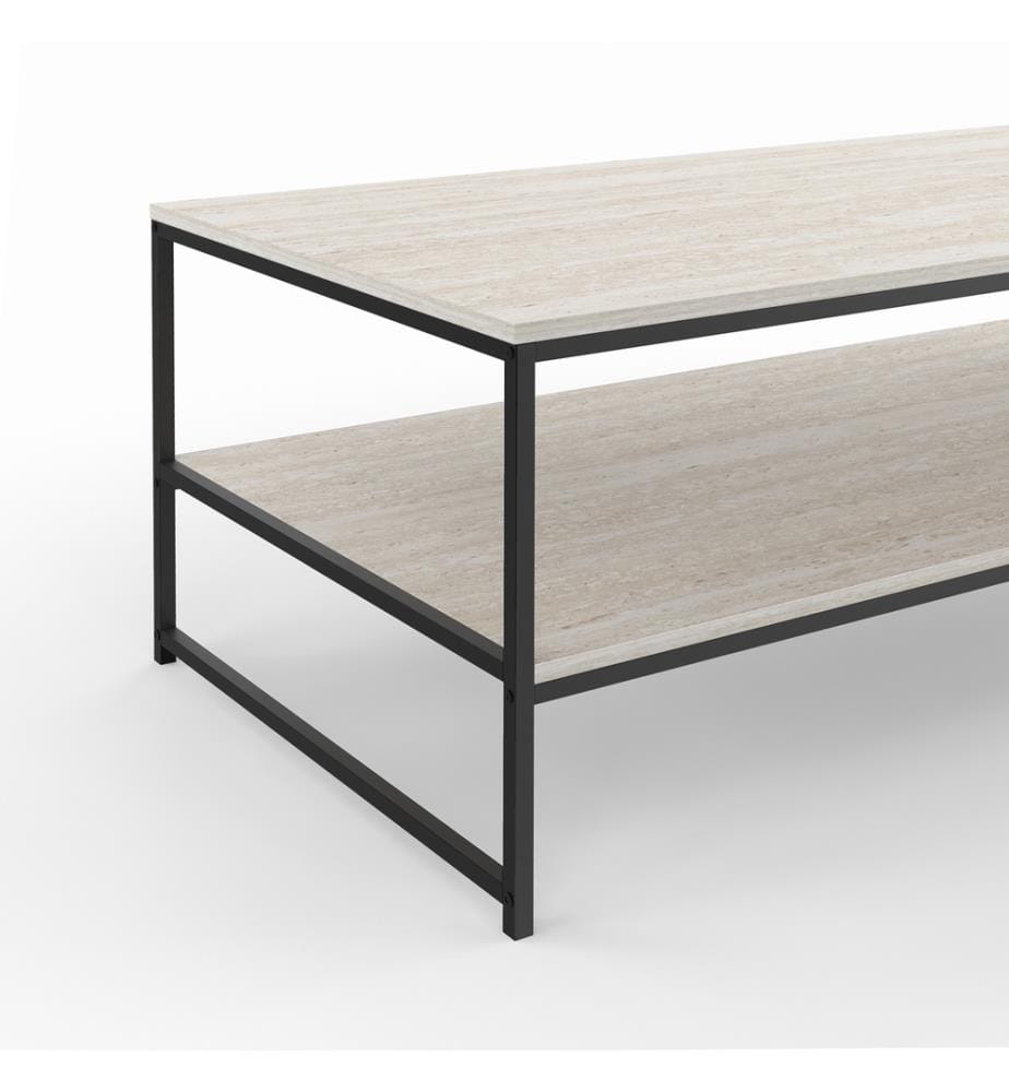 Table basse Memphis double plateau effet travertin 113cm