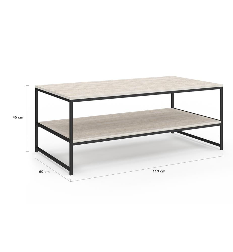 Table basse Memphis double plateau effet travertin 113cm