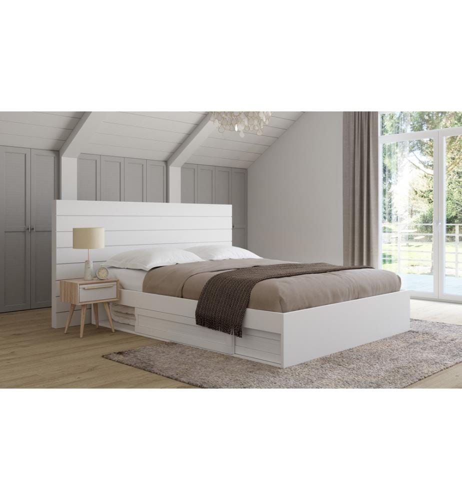 Cadre de lit Orem avec sommier et rangements intégrés 160x200cm - Blanc