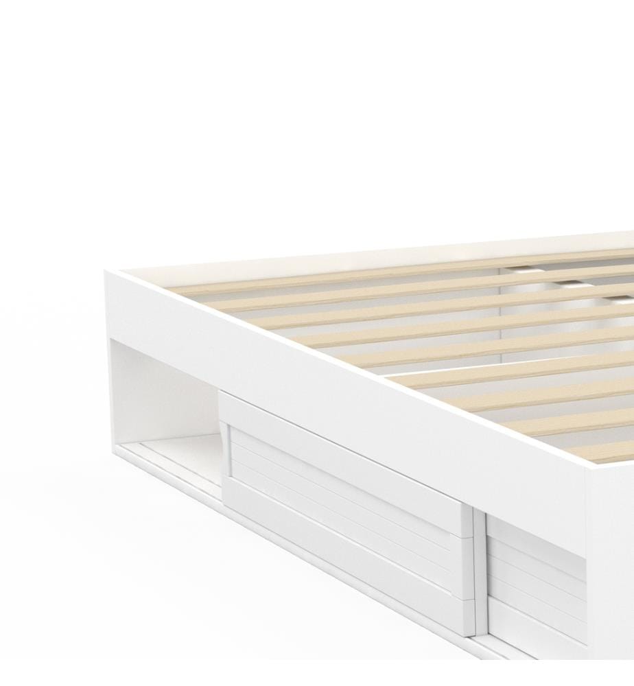 Cadre de lit Orem avec sommier et rangements intégrés 160x200cm - Blanc
