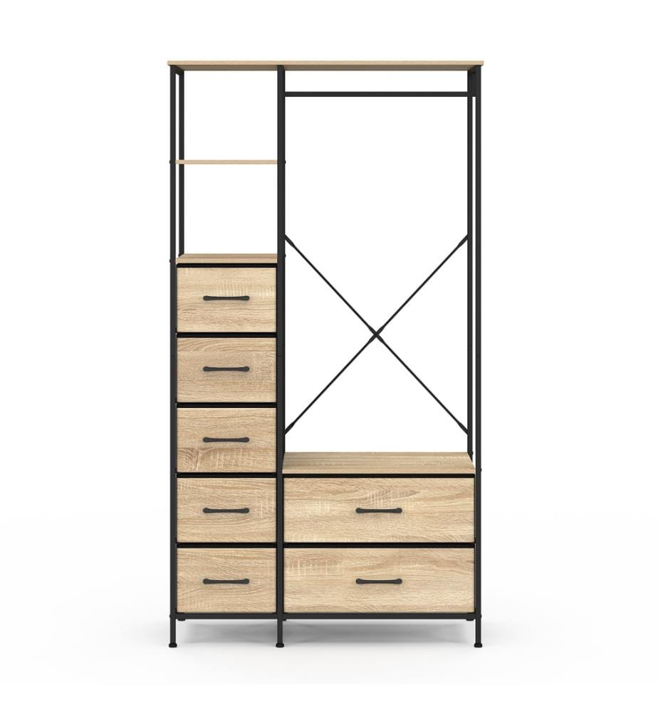 Dressing Iris penderie et 7 tiroirs bois et noir
