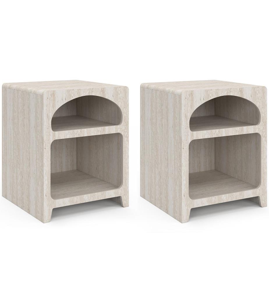 Lot de 2 tables de chevet Alyana - Effet travertin