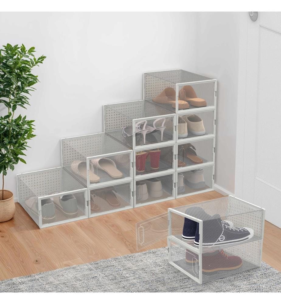 Set aus 12 stapelbaren Schuhaufbewahrungsboxen - Transparent