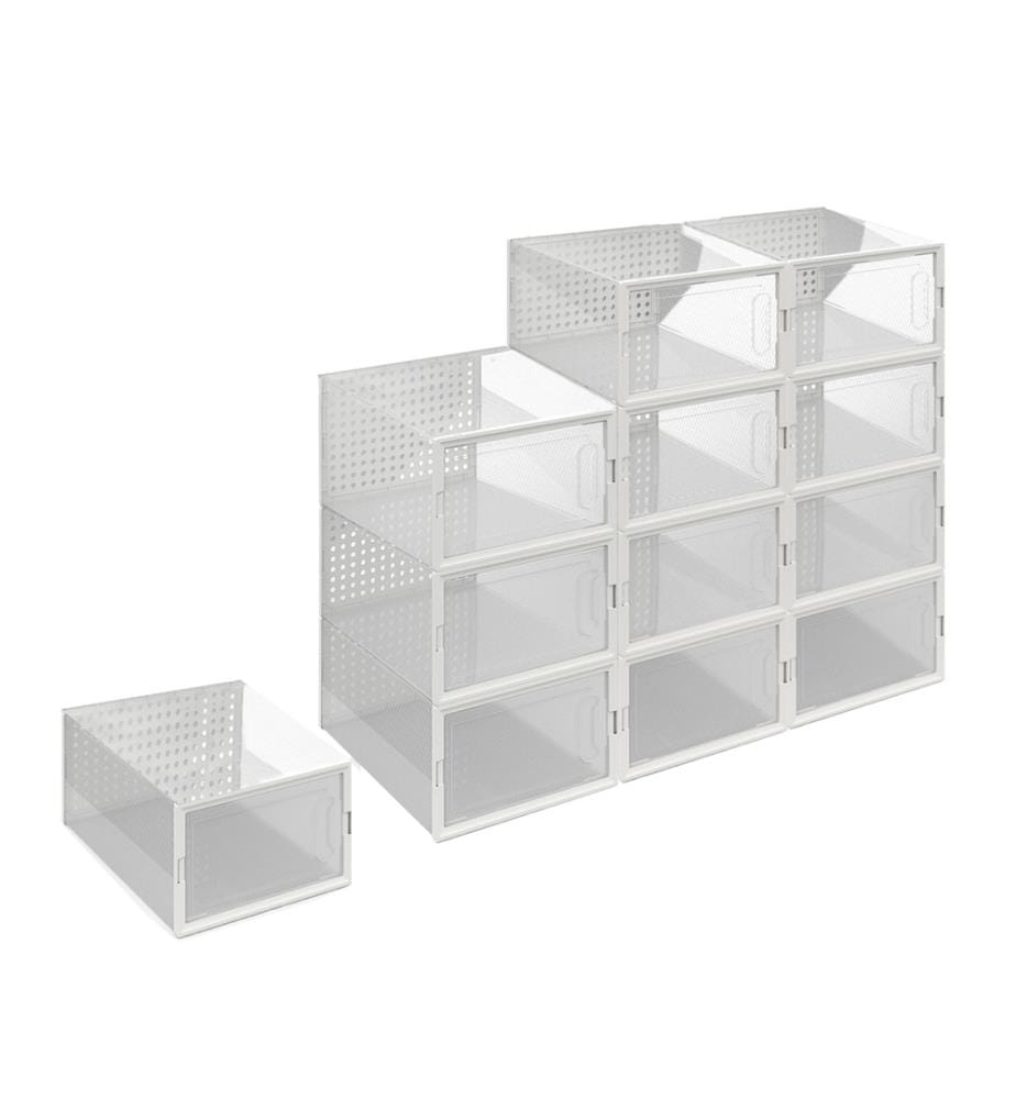 Set aus 12 stapelbaren Schuhaufbewahrungsboxen - Transparent