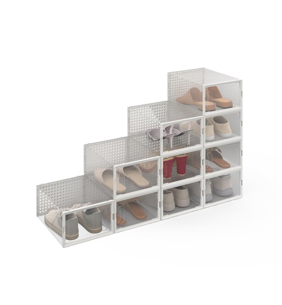 Set aus 12 stapelbaren Schuhaufbewahrungsboxen - Transparent