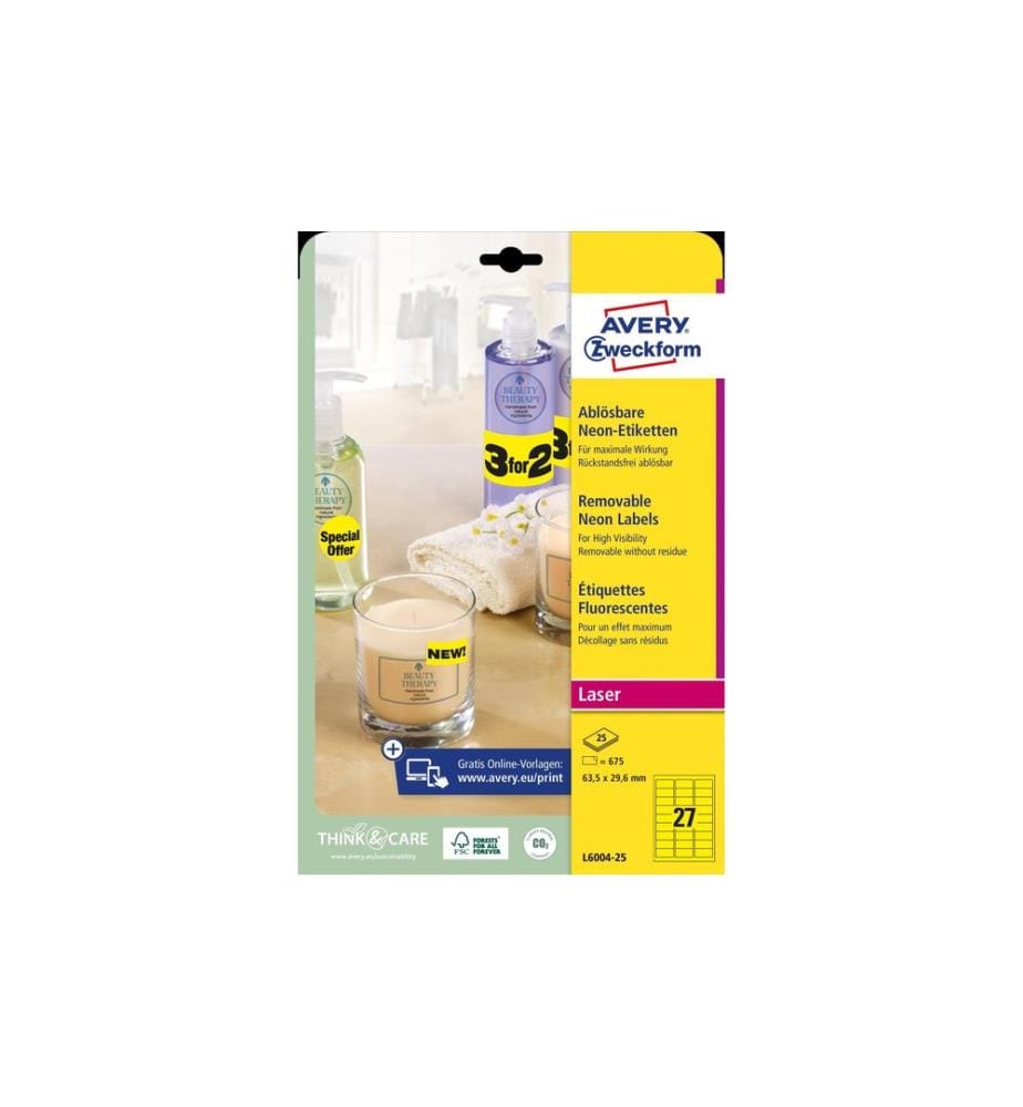 AVERY - Zweckform Étiquettes universelles Jaune fluo, 25 feuille