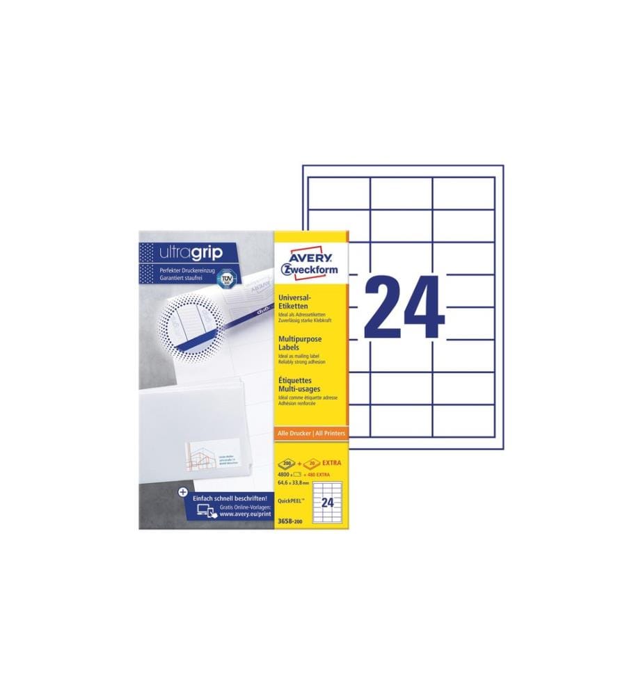 AVERY - Zweckform Étiquettes universelles 3658 64.6 x 33.8 mm, 220 feuille