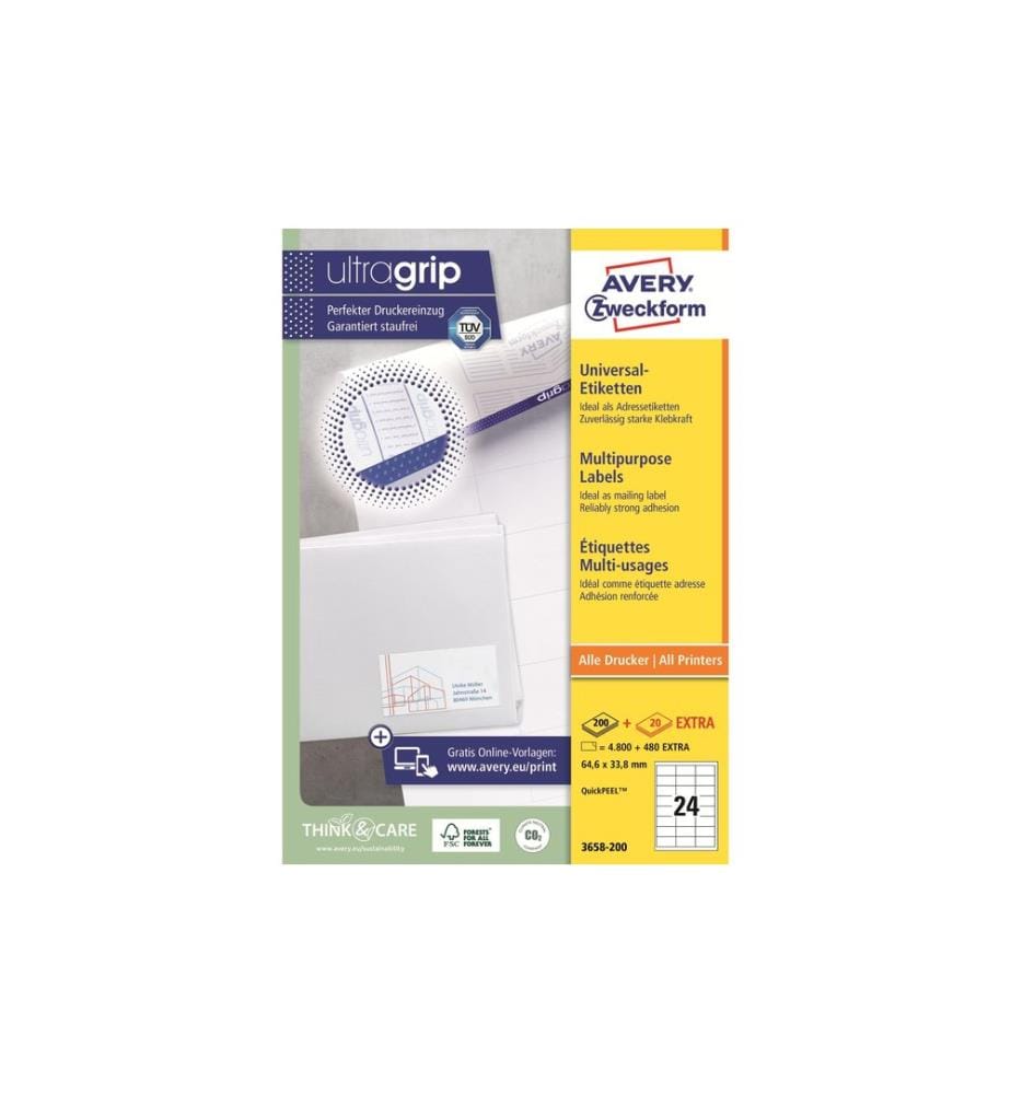 AVERY - Zweckform Étiquettes universelles 3658 64.6 x 33.8 mm, 220 feuille