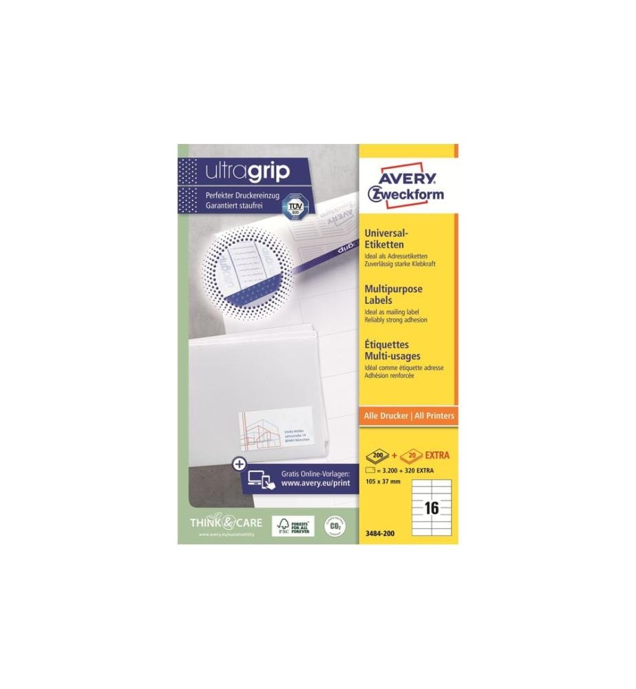 AVERY - Zweckform Étiquettes universelles 3484 105 x 37 mm, 220 feuille