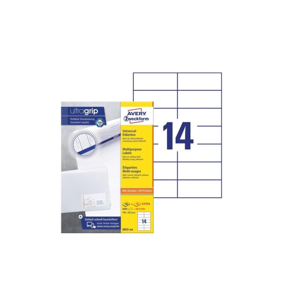 AVERY - Zweckform Étiquettes universelles 3653 105 x 42.3 mm, 220 feuille