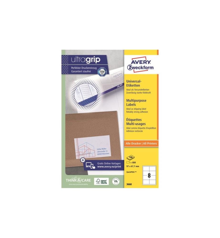 AVERY - Zweckform Étiquettes universelles 3660 97 x 67.7 mm, 100 feuille