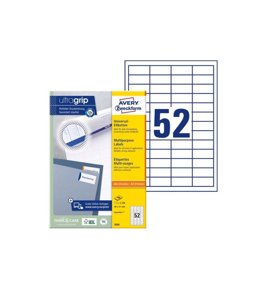 AVERY - Zweckform Étiquettes universelles 3650 48 x 21 mm, 100 feuille