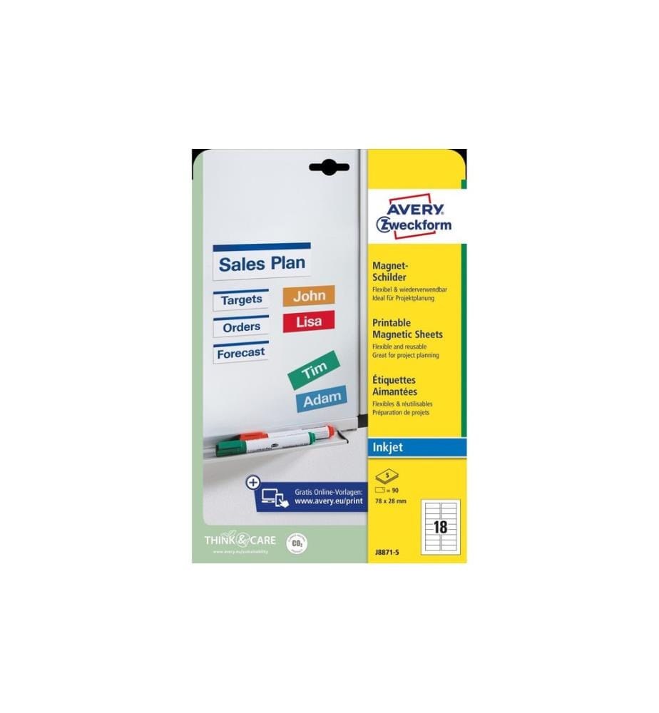 AVERY - Zweckform Panneaux magnétiques 78 x 28 mm, 5 feuille