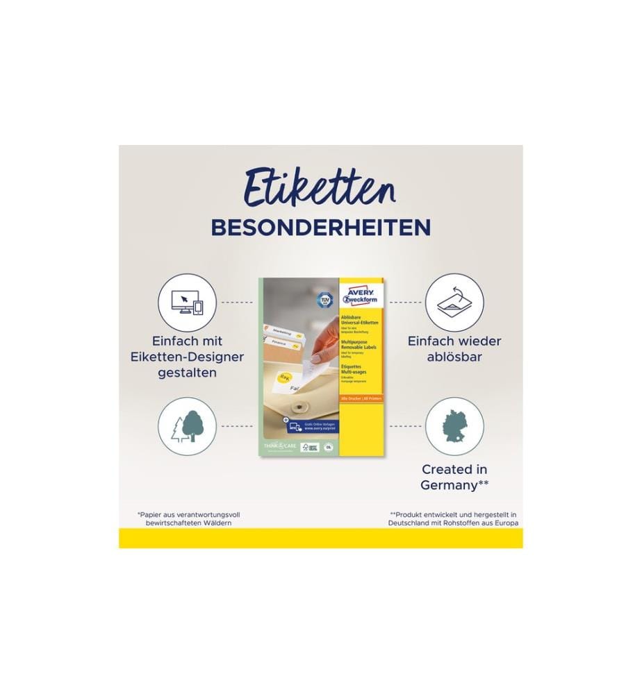 AVERY - Zweckform Mini-étiquettes Stick + Lift 25.4 x 10 mm, 25 feuille