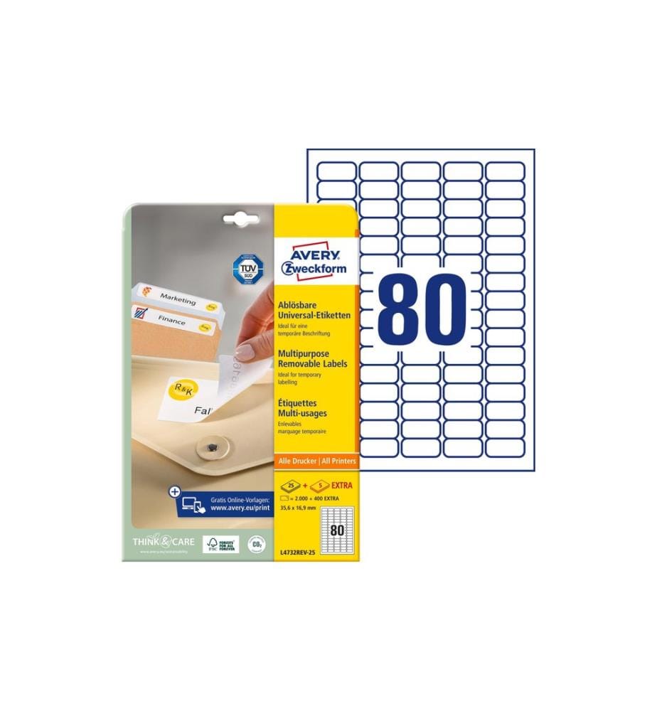 AVERY - Zweckform Mini-étiquettes Stick + Lift 35.6 x 16.9 mm, 25 feuille