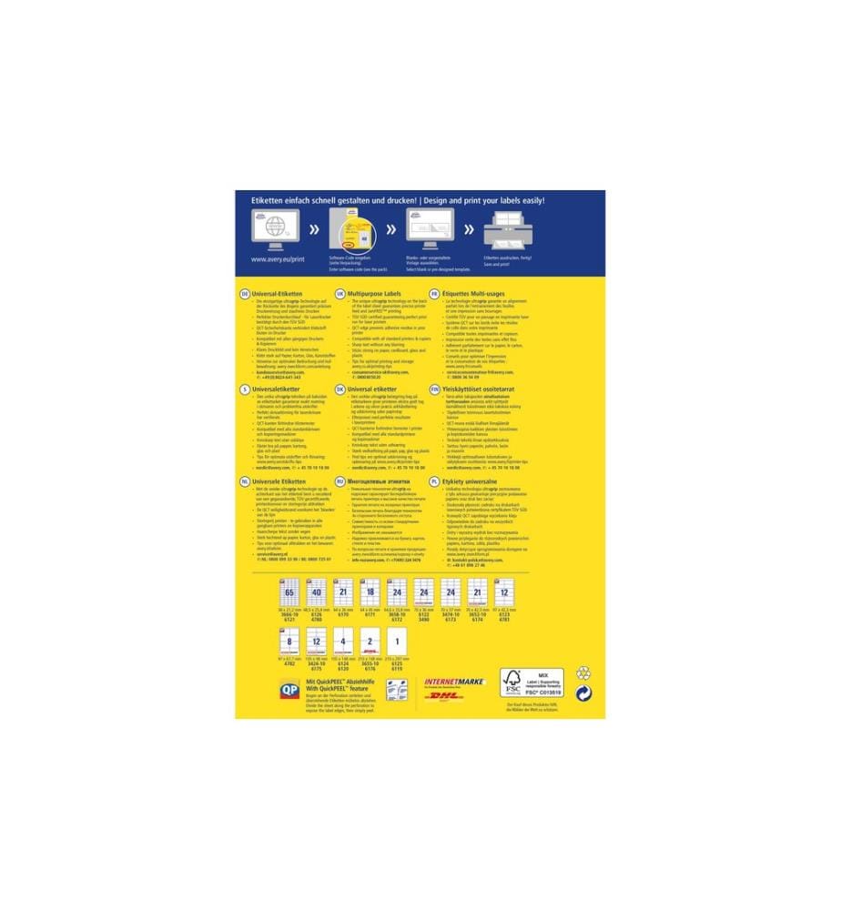 AVERY - Zweckform Étiquettes universelles 4789, 48.3 x 33.8 mm, 30 feuille