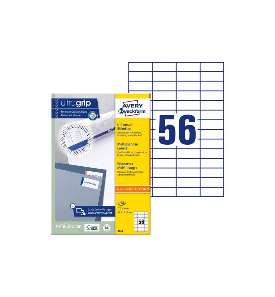 AVERY - Zweckform Étiquettes universelles 3668 52.5 x 21.2 mm, 100 feuille