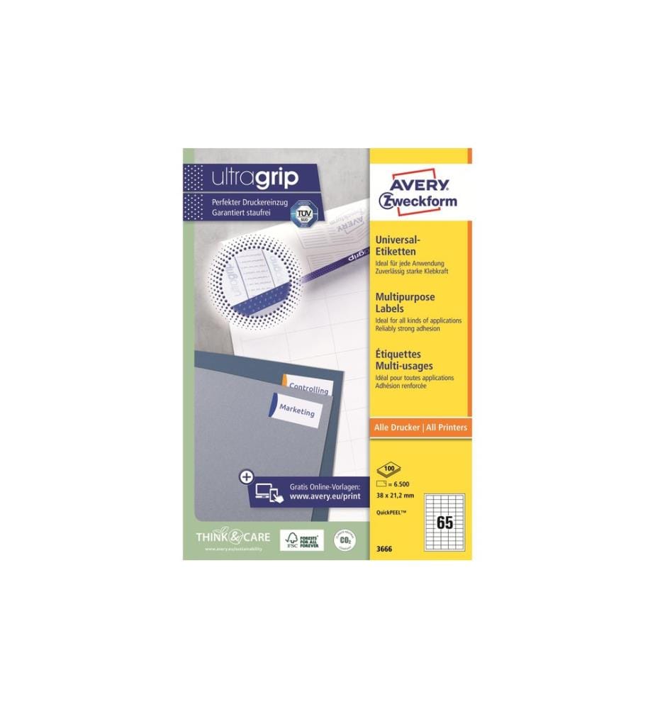 AVERY - Zweckform Étiquettes universelles 3666 38 x 21.2 mm, 100 feuille
