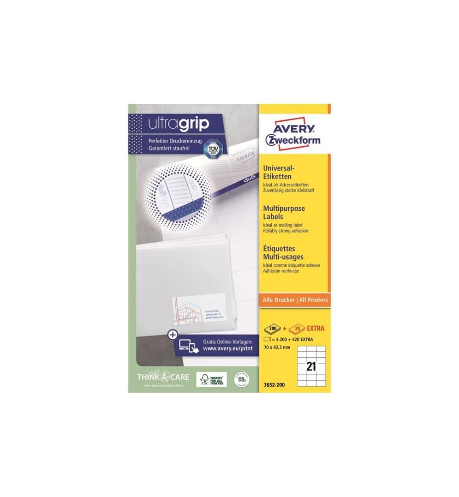 AVERY - Zweckform Étiquettes universelles 3652 70 x 42.3 mm, 220 feuille
